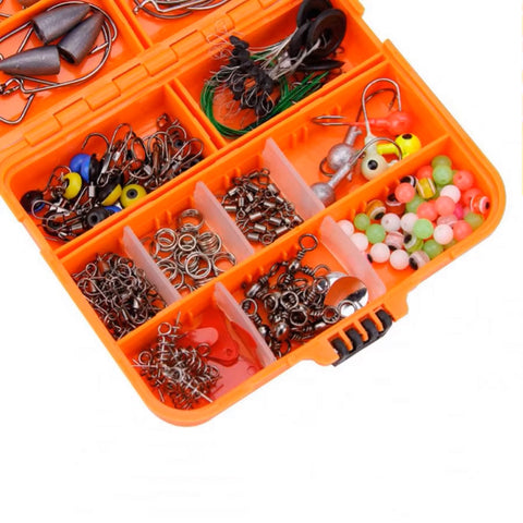 Box of fishing accesories - 257 pieces (2 COLORS: ORANGE and BLACK)
