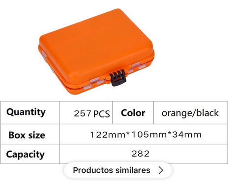 Box of fishing accesories - 257 pieces (2 COLORS: ORANGE and BLACK)